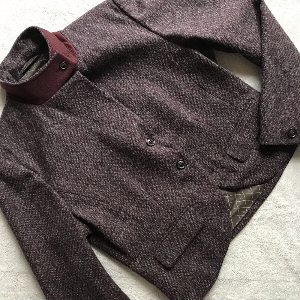 Toast UK Wool Button Front Blazer Jacket Dark Academia Eggplant Purple Tweed